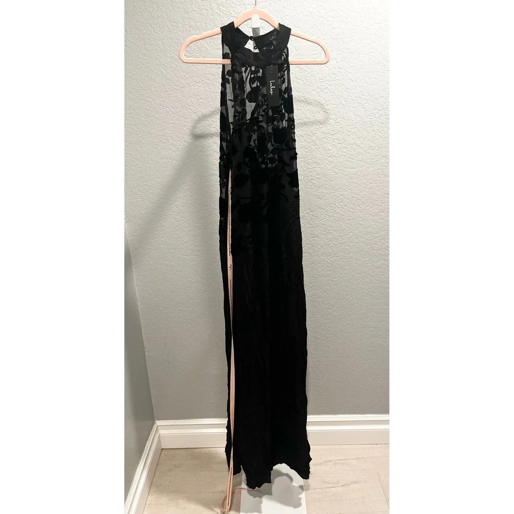 NWT Lulus Lovella Black Velvet Burnout Chiffon Maxi Dress XL